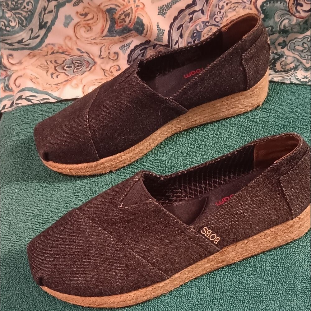 Bobs By Sketchers  Espadrille Slip-On Shoes Denim Woven Soles Womens Size 7